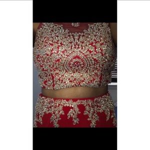 red two piece prom dress